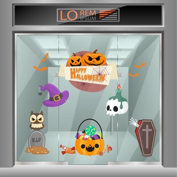 Decal trang trí Halloween combo bí ngô và bóng ma 2