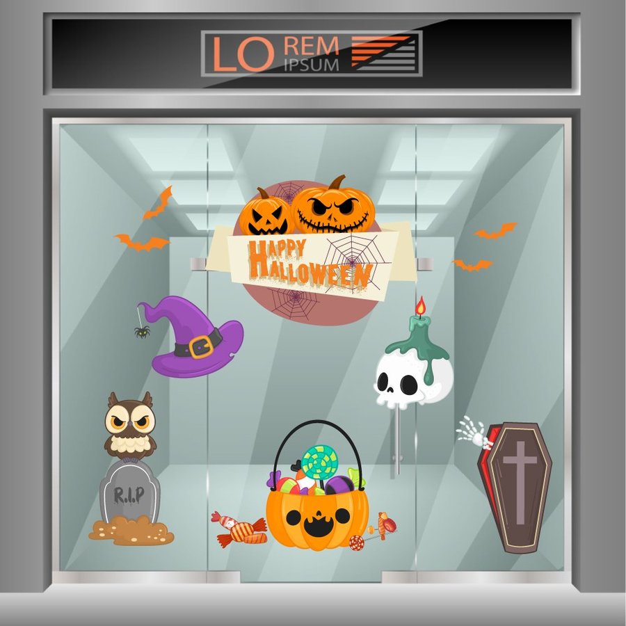 Decal trang trí Halloween combo bí ngô và bóng ma 2