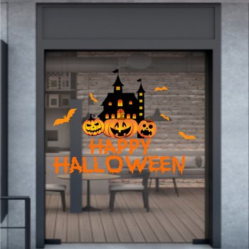 Decal trang trí halloween lâu đài và bí ngô