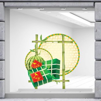 Decal trang trí tết bánh chưng xanh bên dưa hấu đỏ mẫu 2