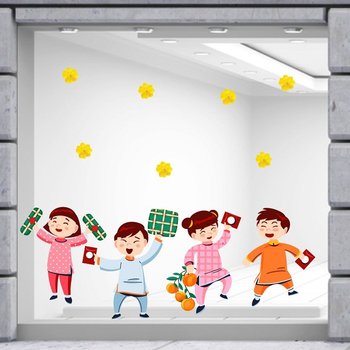 Decal trang trí tết bé đón tết sang