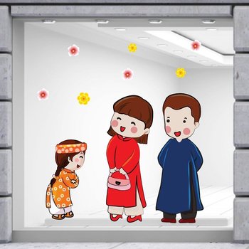 Decal trang trí tết bé vui chúc tết