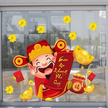 Decal trang trí tết thần tài chúc xuân an khang phú quý