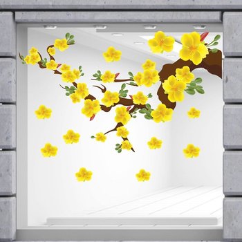Decal Trang Trí Tết Mai Vàng Thịnh Vượng Đón Xuân