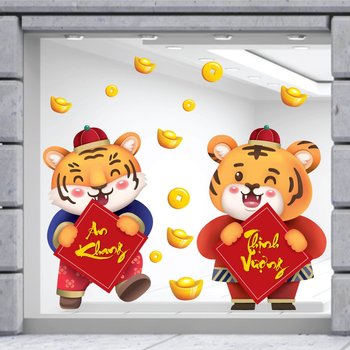 Decal Trang Trí Tết Đôi Hổ An Khang Thịnh Vượng