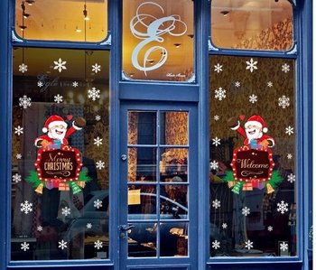 Decal tĩnh điện 2 mặt trang trí noel bảng ông già noel merry christmas và bông tuyết