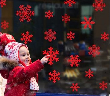 Decal tĩnh điện 2 mặt trang trí noel bông tuyết đỏ