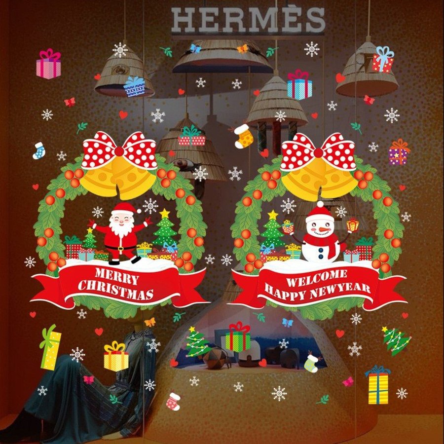 Decal 2 mặt trang trí noel vòng nguyệt quế và hộp quà