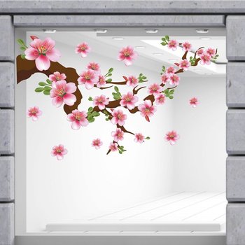 Decal trang trí tết cành đào hồng khoe sắc chào năm mới