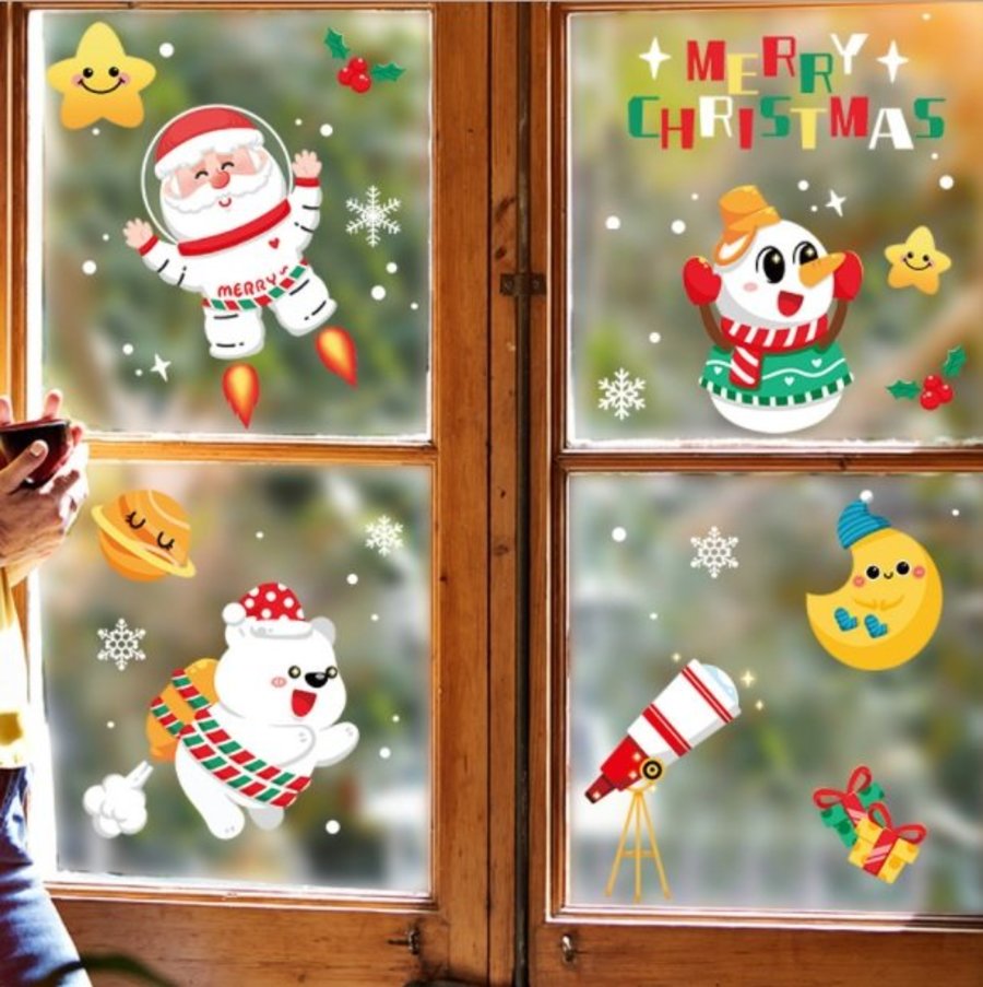 Decal tĩnh điện 2 mặt trang trí noel những người bạn giáng sinh 2
