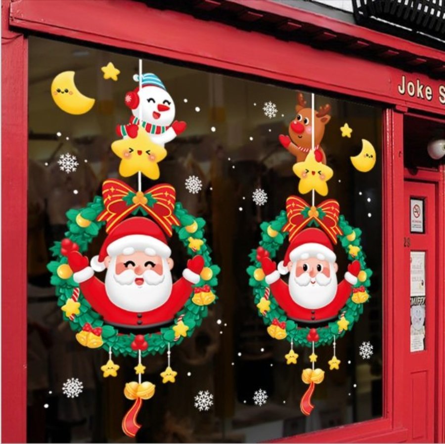 Decal tĩnh điện 2 mặt trang trí noel vòng nguyệt quế và những ngôi sao