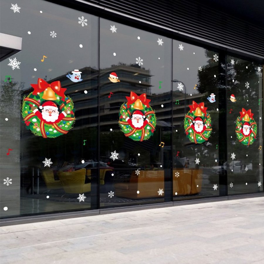 Decal 2 mặt trang trí noel vòng nguyệt quế và ông già noel