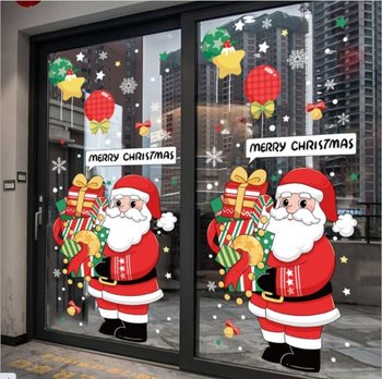 Decal trang trí noel ông già noel và hộp quà kèm bóng bay