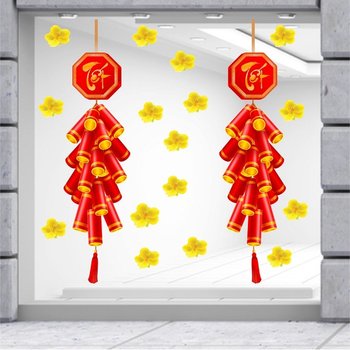 Decal trang trí tết đôi pháo đỏ may mắn