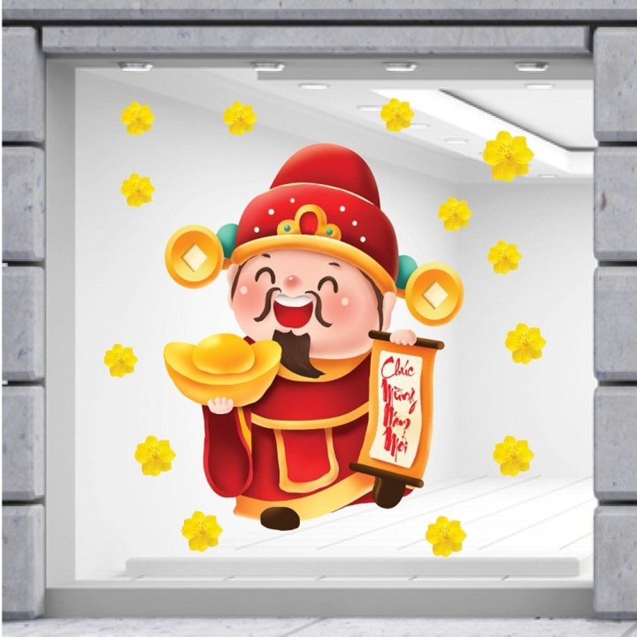 Decal Trang Trí Tết thần tài chúc mừng năm mới tài lộc