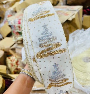 Cuộn ruy băng 10 mét hình cây thông trang trí noel