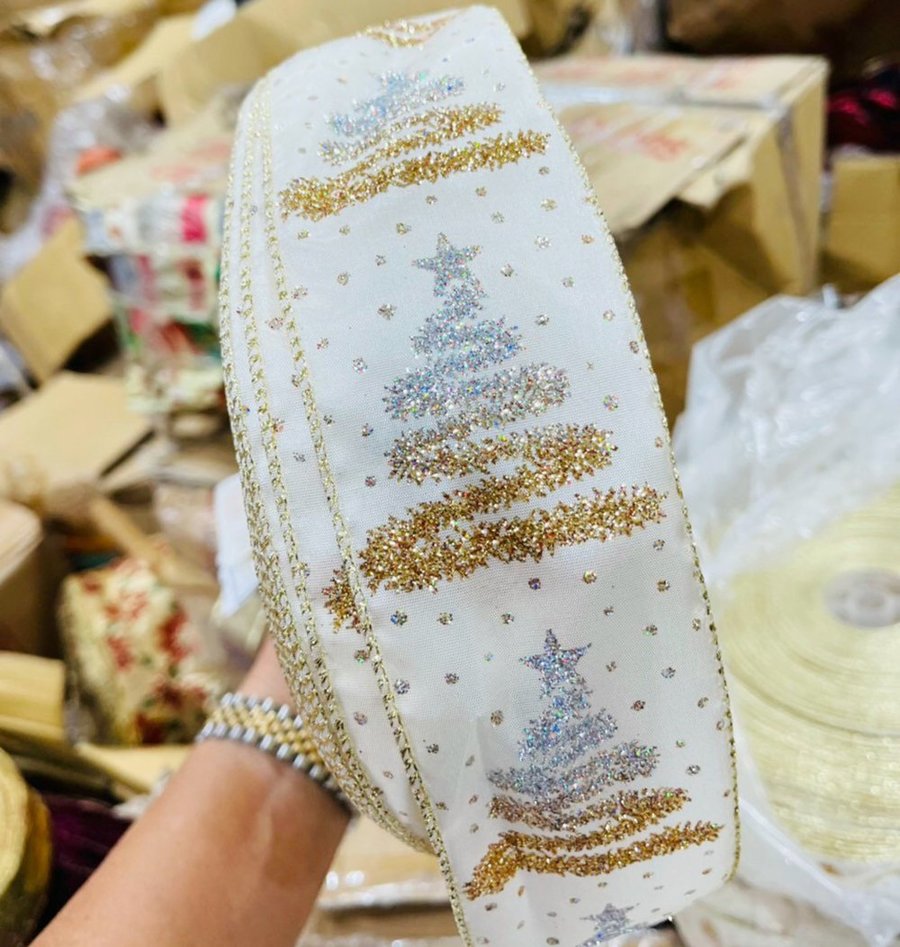 Cuộn ruy băng 10 mét hình cây thông trang trí noel