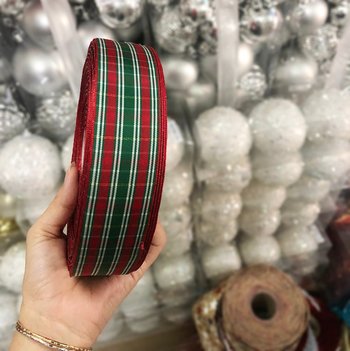 Cuộn ruy băng 10 mét  họa tiết sọc xanh đỏ trang trí noel