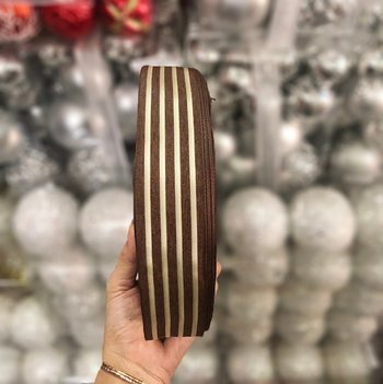 Cuộn ruy băng nâu sọc trắng trang trí noel