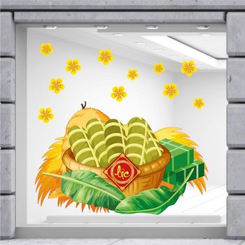 Decal trang trí tết bánh chưng xanh tài lộc