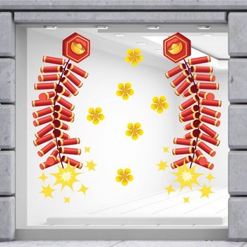Decal trang trí tết đôi pháo đỏ may mắn mẫu 2