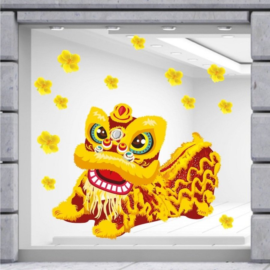 Decal Trang Trí Tết lân vàng tài lộc