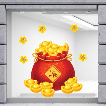 Decal trang trí tết túi tiền vàng tài lộc mẫu 2