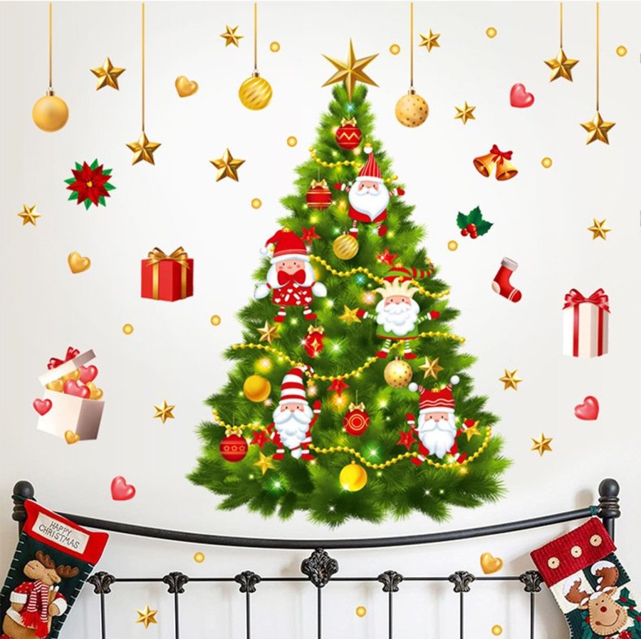 Decal trang trí noel cây thông và phụ kiện