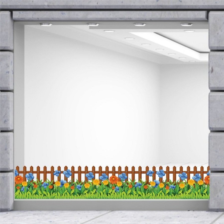 Decal trang trí tết chân tường hàng rào hoa xuân mẫu 2