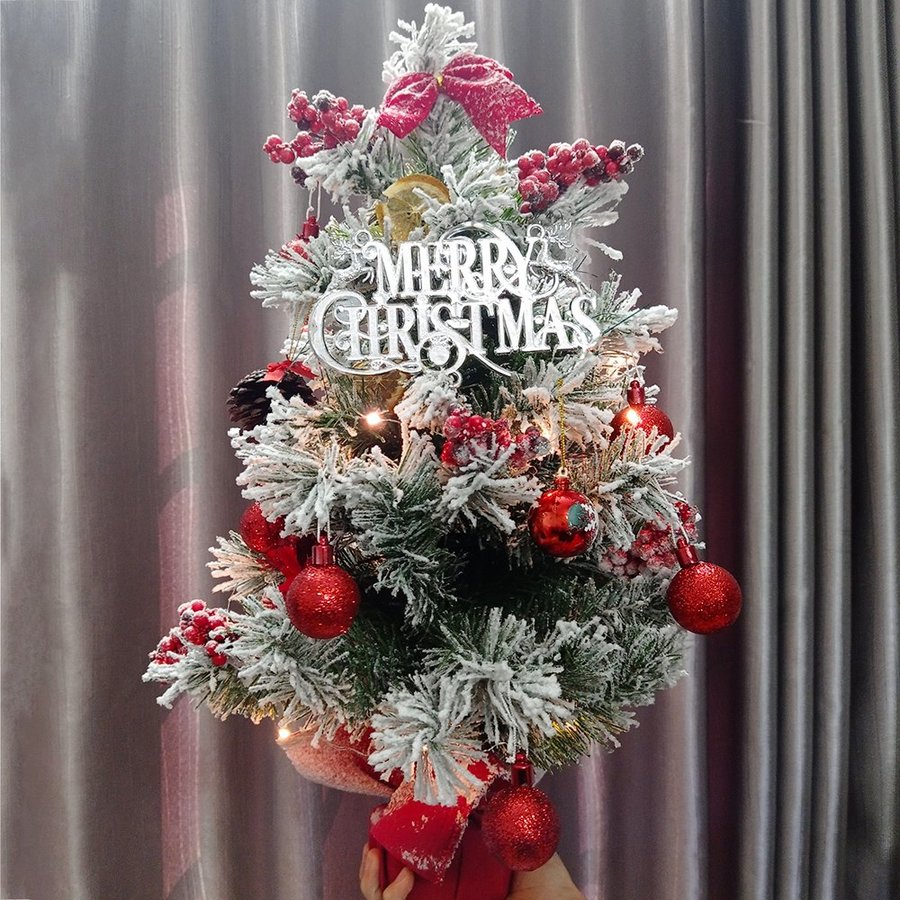 Cây thông mini phủ tuyết sắc đỏ trang trí noel