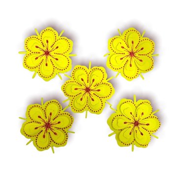 Combo 5 bông mai xốp dẻo vàng nhụy đỏ dán cửa kính trang trí tết