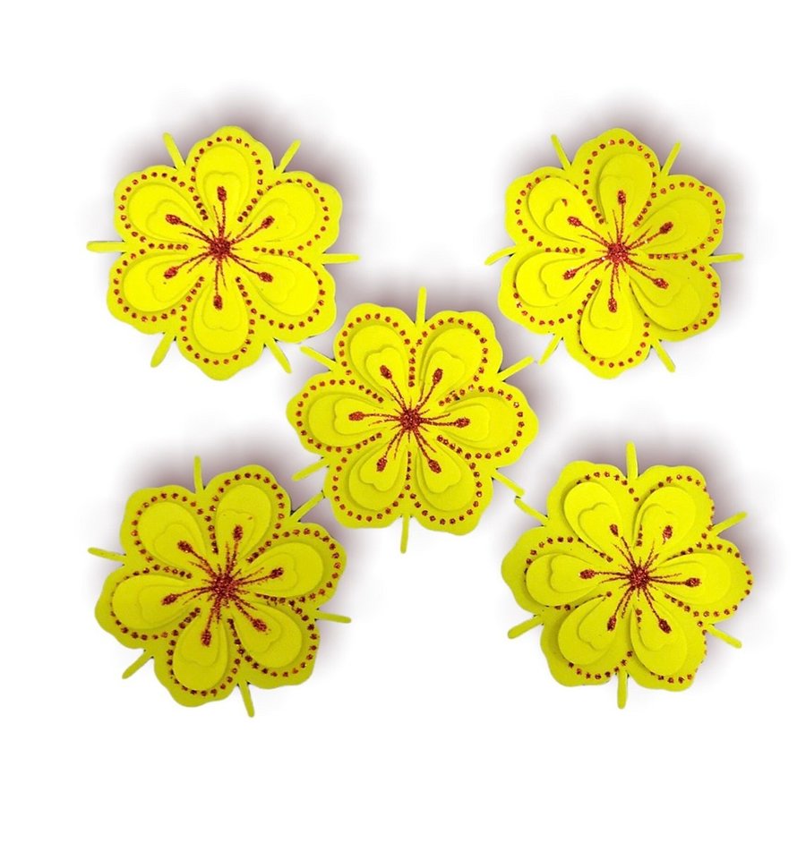 Combo 5 bông mai xốp dẻo vàng nhụy đỏ dán cửa kính trang trí tết