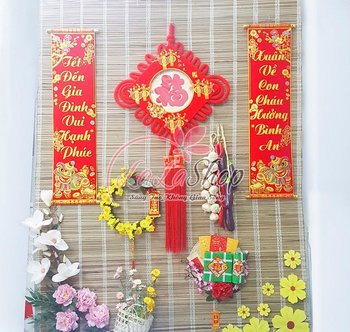 Tiểu Cảnh Mành Tre Chữ Phúc Lớn Trang Trí Tết