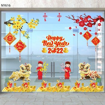 Combo decal trang trí cửa kính ngày tết bé chúc xuân Nhâm Dần