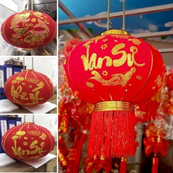 Lồng đèn nhung đỏ lớn họa tiết cá chép mừng năm mới