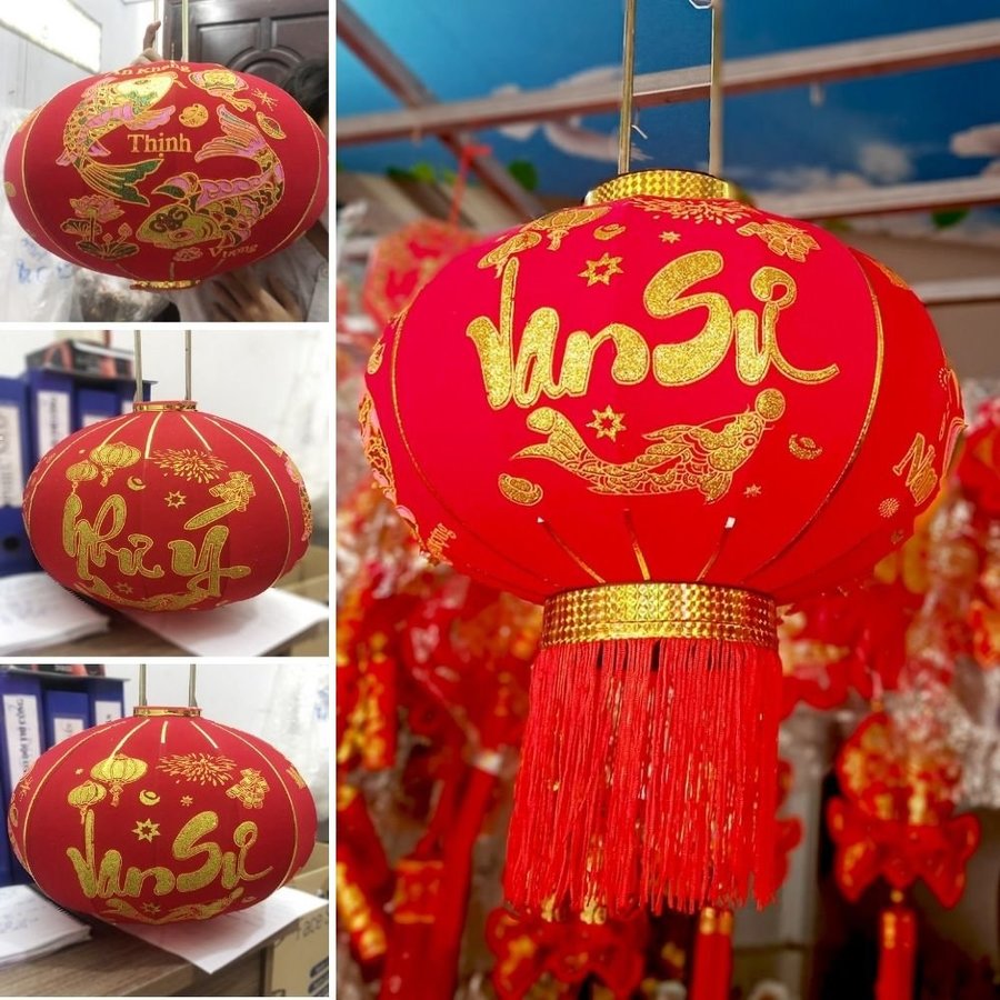 Lồng đèn nhung đỏ lớn họa tiết cá chép mừng năm mới