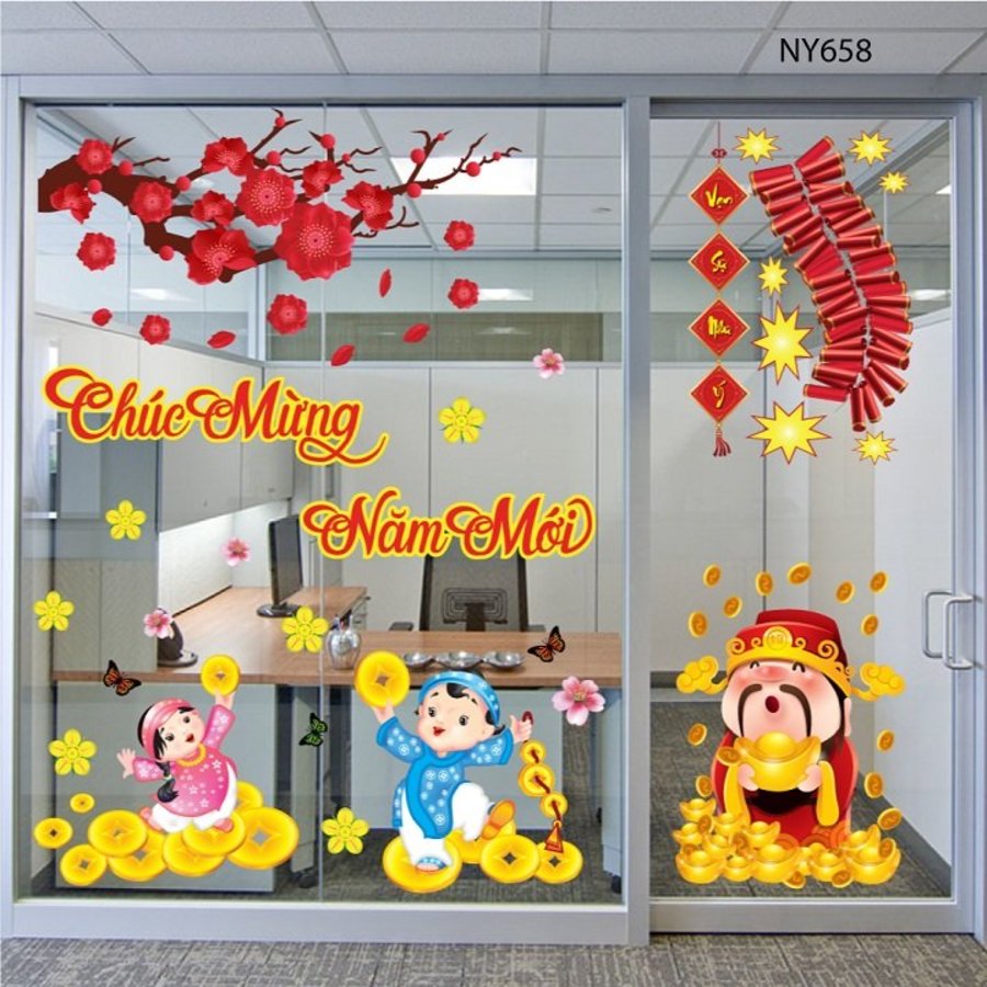 Combo Decal Trang Trí Tết Chúc Mừng Năm Mới Tiền Vô Như Nước