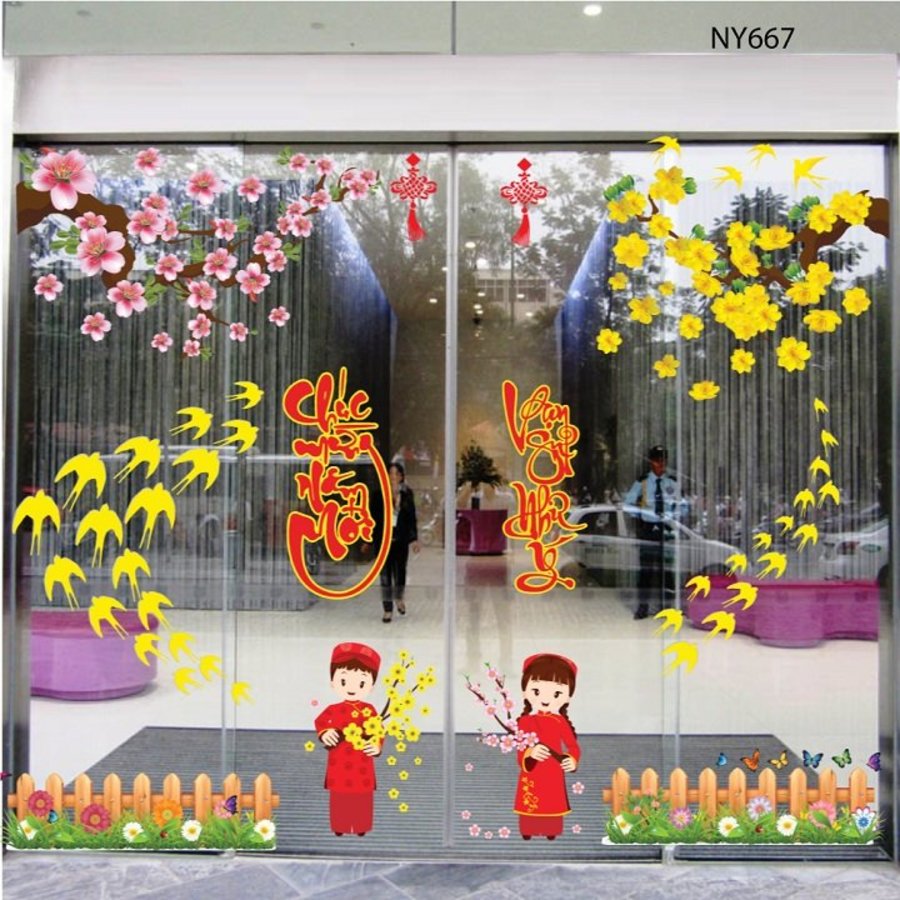 Combo decal trang trí tết Chúc Mừng Năm Mới Vạn Sự Như Ý Mẫu 7