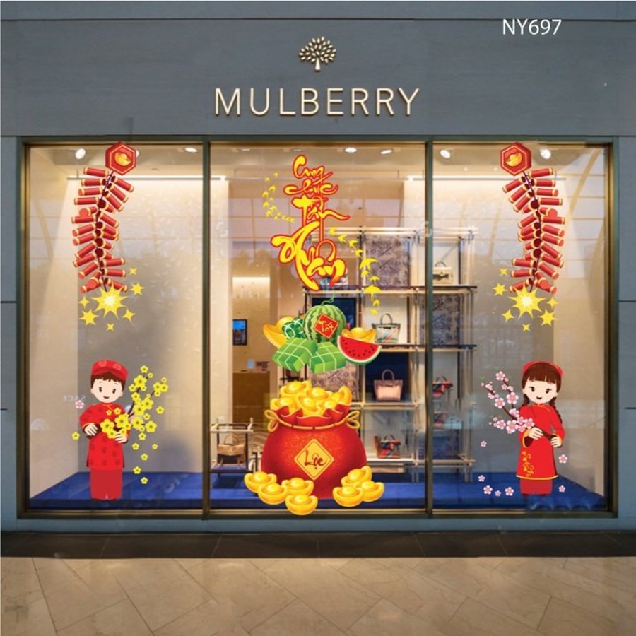 Combo decal trang trí tết cung chúc tân xuân tài lộc gõ cửa