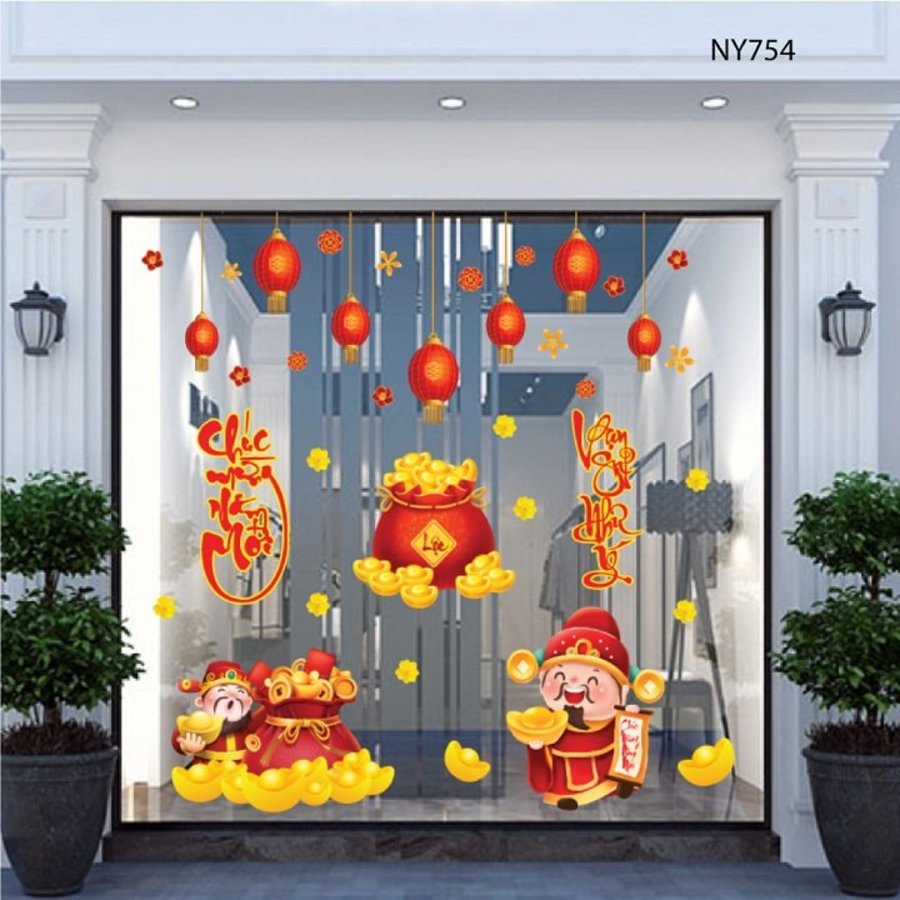 Combo decal trang trí tết thần tài chúc năm mới