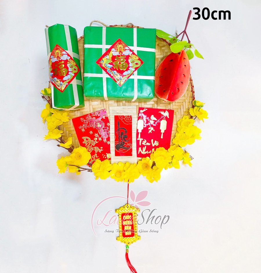 Mẹt bánh tết dưa hấu đỏ bao lì xì lộc đỏ