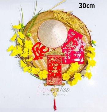 Mẹt lúa vàng và nón lá vạn sự như ý trang trí