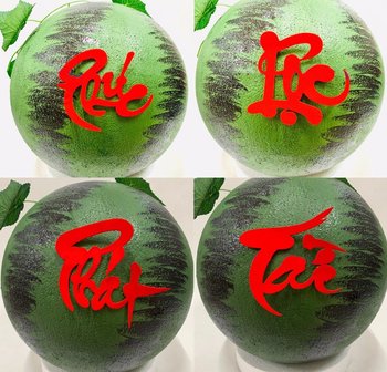 Bộ 4 chữ phúc-lộc-phát-tài dán trái cây trang trí tết