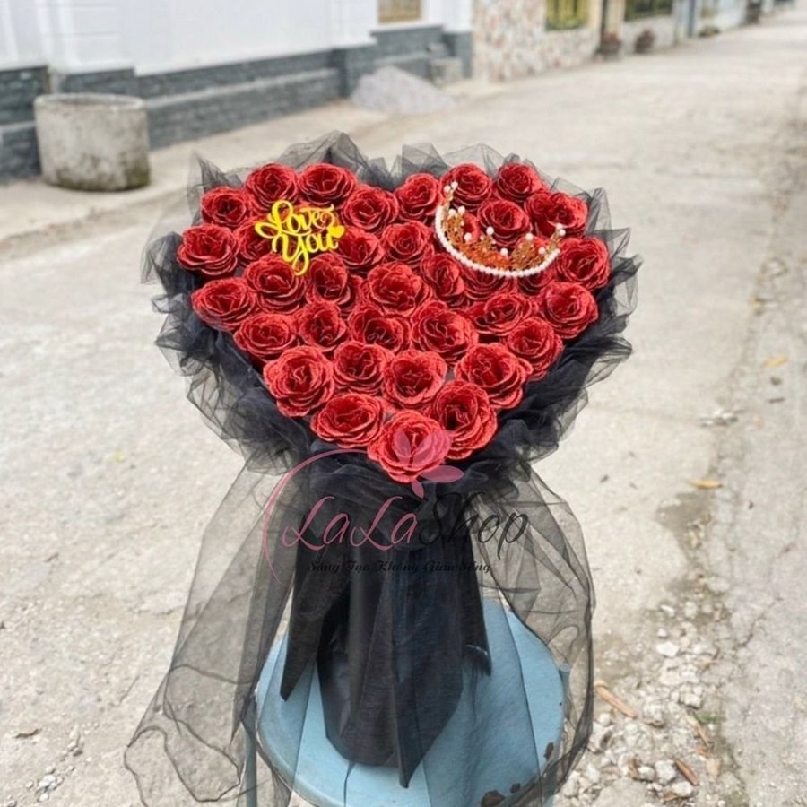 Bó hoa nhũ kim tuyến trái tim cao cấp