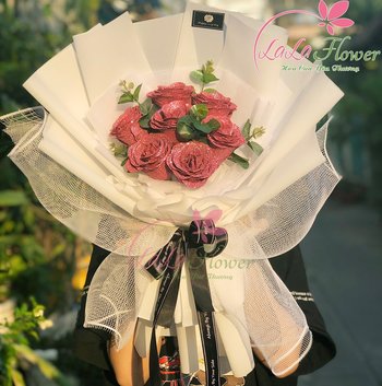 Bó hoa kim tuyến hồng nude cao cấp