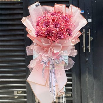 Bó hoa nhũ kim tuyến phối hoa baby khô