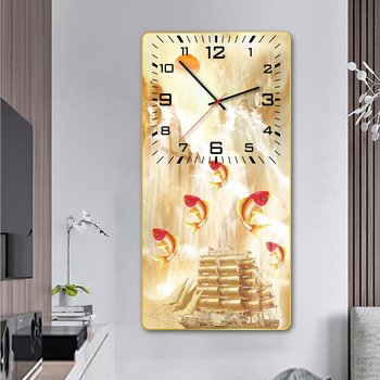 Tranh đồng hồ treo tường tráng gương chép quẩy thuyền vàng