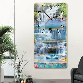 Tranh Đồng Hồ Treo Tường Tráng Gương Thiên Nga Và Thác Nước
