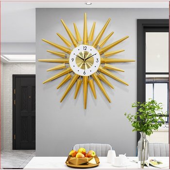 Đồng hồ treo tường đính đá mặt trời vàng 6