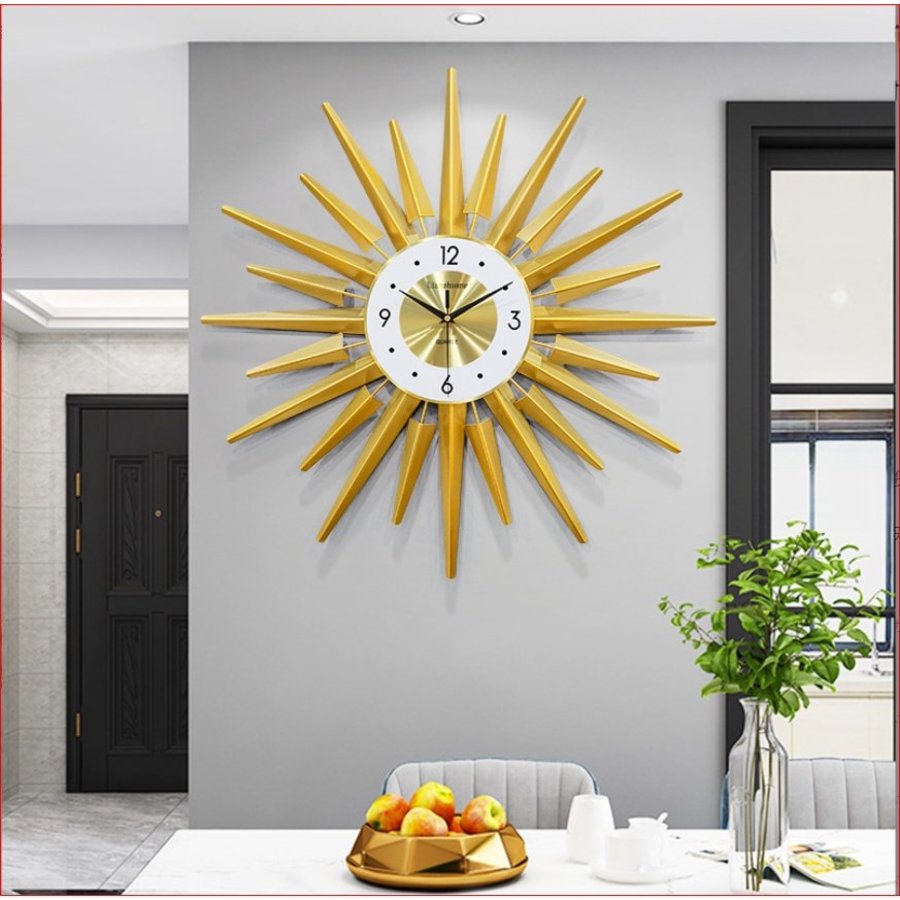 Đồng hồ treo tường đính đá mặt trời vàng 6